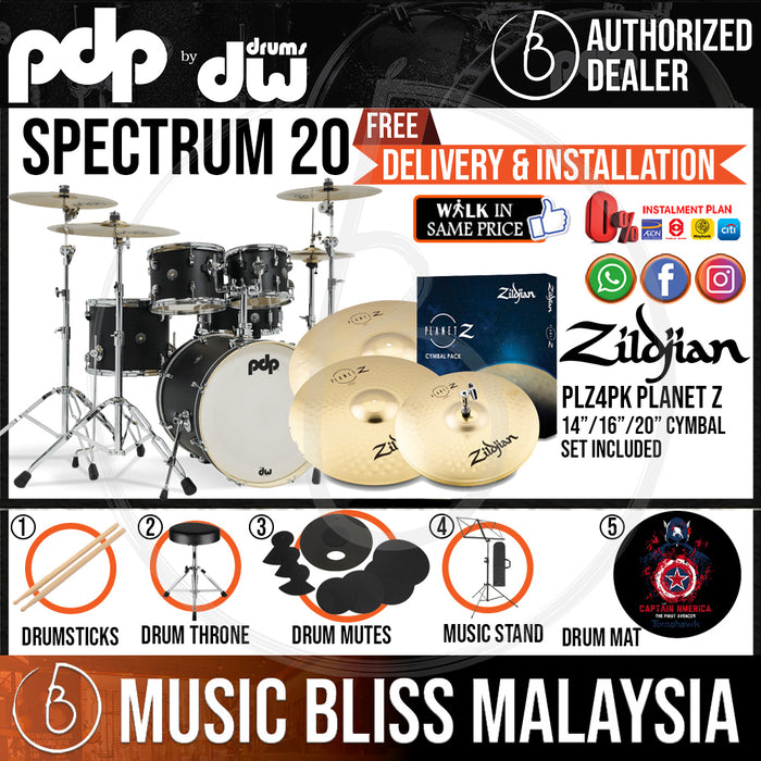 PDP by DW Spectrum Series 5-piece Shell Pack with ZILDJIAN Planet Z Cymbal Set - 20" Kick - Music Bliss Malaysia