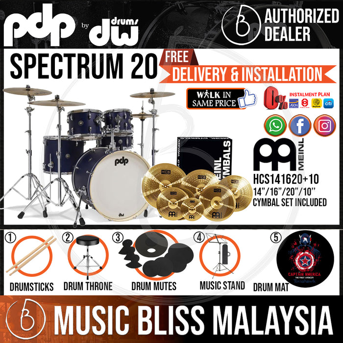 PDP by DW Spectrum Series 5-piece Shell Pack with MEINL Cymbal Set - 20" Kick - Music Bliss Malaysia
