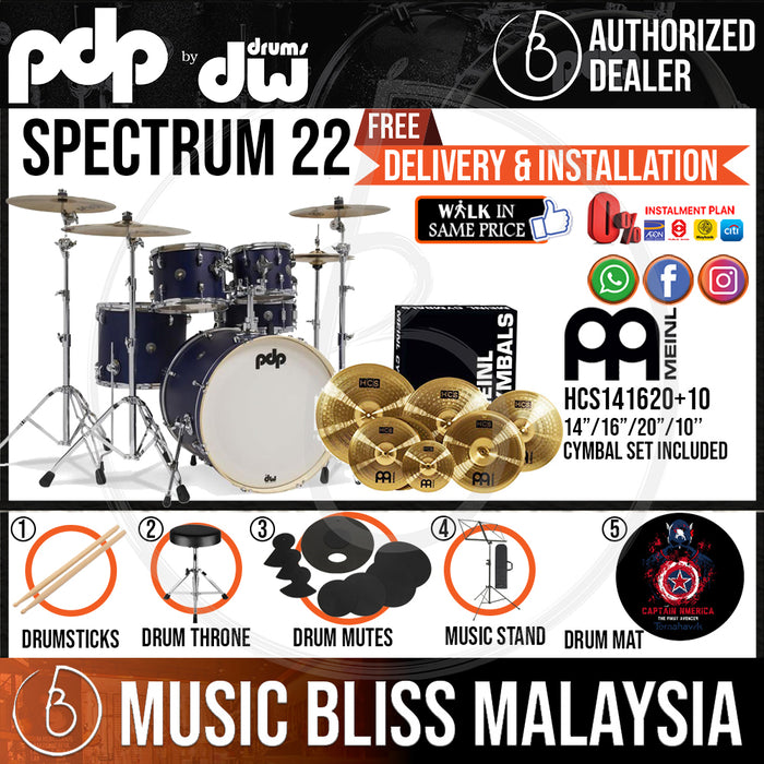 PDP by DW Spectrum Series 5-piece Shell Pack with MEINL Cymbal Set - 22" Kick - Music Bliss Malaysia