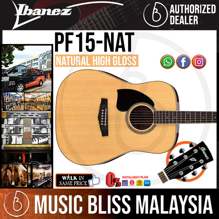 Ibanez PF15 Acoustic Guitar - Natural High Gloss (PF15-NT) *Price Match Promotion* - Music Bliss Malaysia