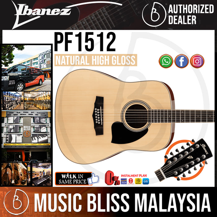 Ibanez PF1512 12-String Acoustic Guitar - Natural High Gloss (PF1512-NT) - Music Bliss Malaysia