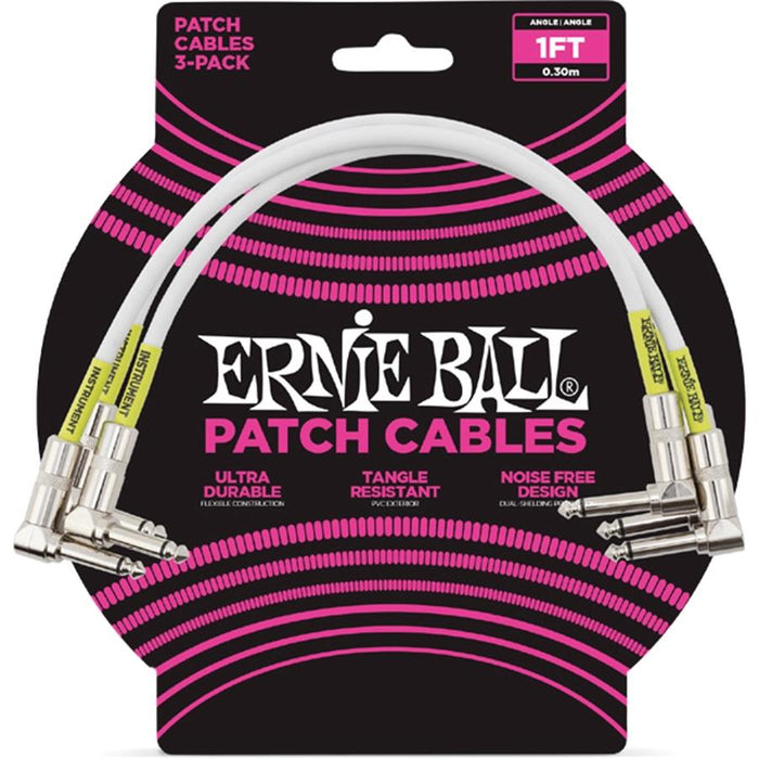 Ernie Ball 6055 1 Feet Angle/Angle Patch Cable, 3-Pack - White (P06055) - Music Bliss Malaysia