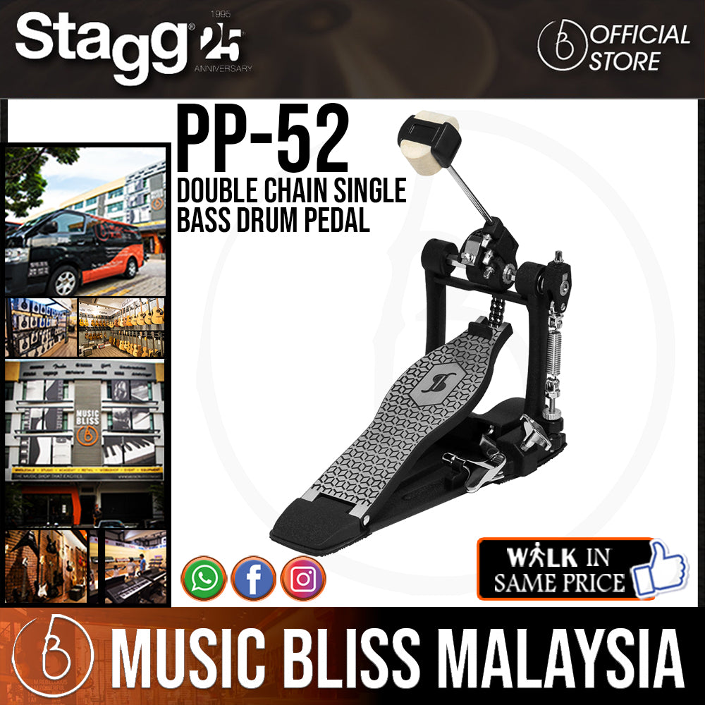 Pedale Per Grancassa Stagg PP-52 - Doppia Catena, Regolabile, Con Battitore A 4 Vie