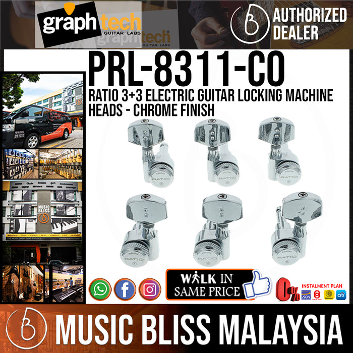Graph Tech PRL-8311-C0 Ratio 3+3 Electric Guitar Locking Machine Heads - Contemporary Style / Chrome Finish (PRL8311C0) - Music Bliss Malaysia
