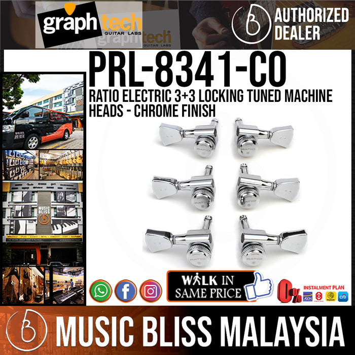 Graph Tech PRL-8341-C0 Ratio Electric 3+3 Locking Tuned Machine Heads - Vintage Style / Chrome Finish (PRL8341C0) - Music Bliss Malaysia