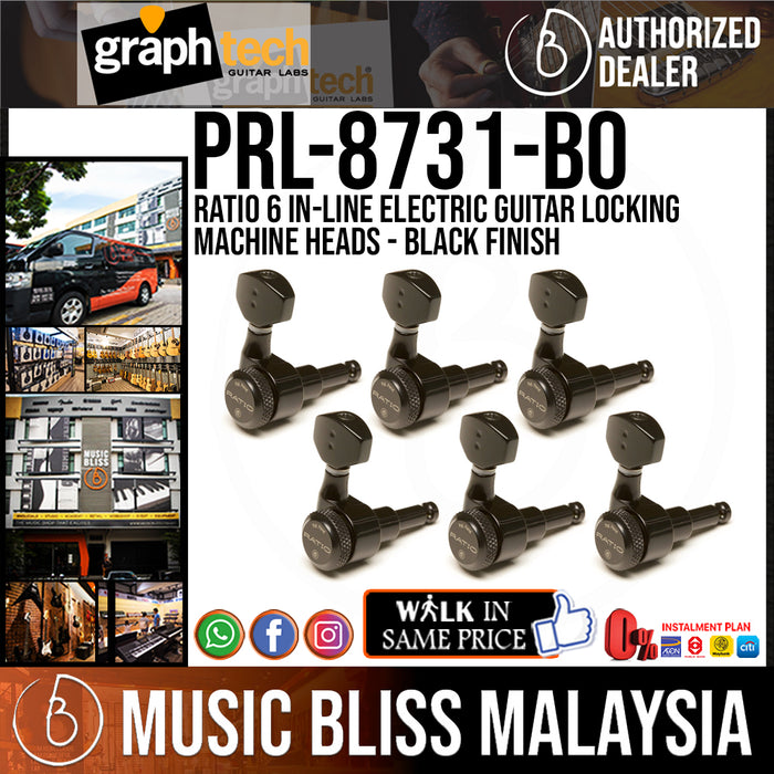 Graph Tech PRL-8731-B0 Ratio 6 In-Line Electric Guitar Locking Machine Heads - Classic Style / Black Finish (PRL8731B0) - Music Bliss Malaysia