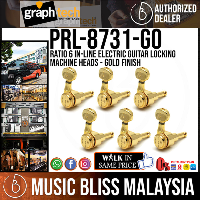 Graph Tech PRL-8731-G0 Ratio Electric 6-In-Line Locking Tuned Machine Heads - Classic Style / Gold Finish (PRL8731G0) - Music Bliss Malaysia