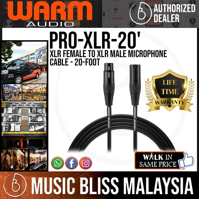 Warm Audio Pro Silver XLR Female to XLR Male Microphone Cable - 20-foot (Pro-XLR-20') - Music Bliss Malaysia