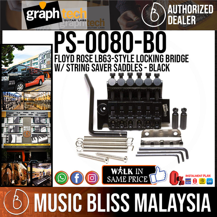 Graph Tech PS-0080-B0 Floyd Rose LB63-Style Locking Bridge with String Saver Saddles - Black - Music Bliss Malaysia