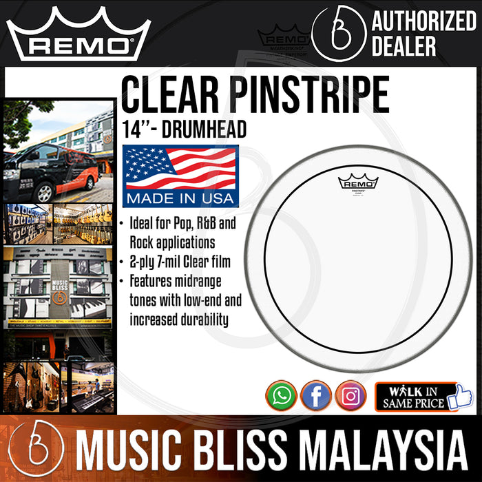 Remo Clear Pinstripe Drumhead - 14" (PS-0314-00 PS031400 PS 0314 00) - Music Bliss Malaysia
