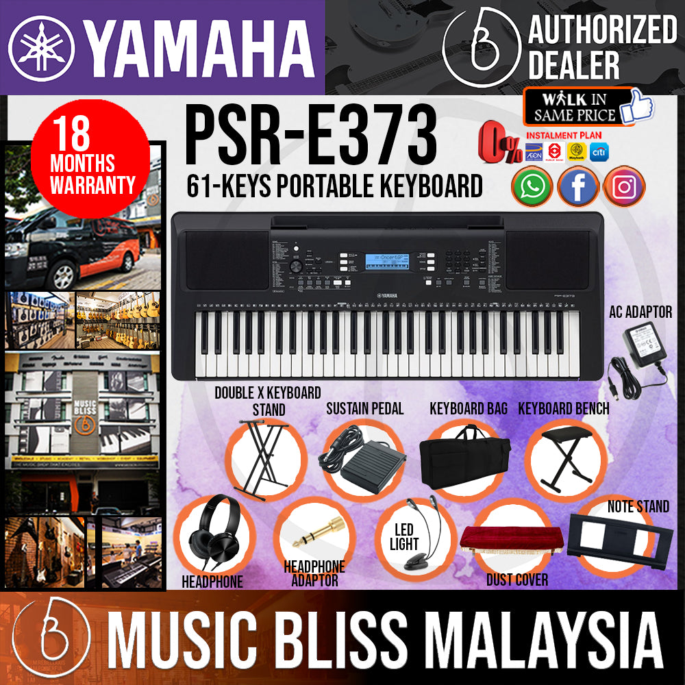 Yamaha PSR-E373 61-Key Portable Digital Keyboard Bundle