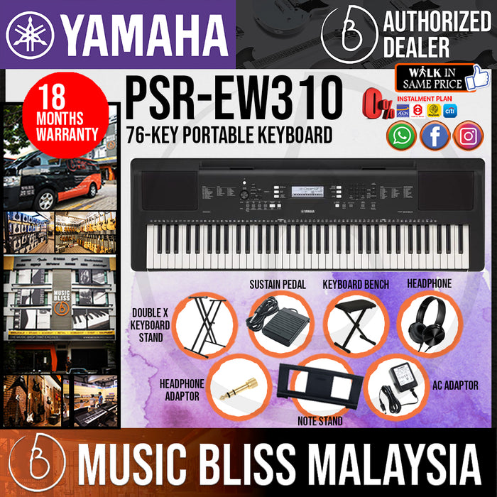 Yamaha PSR-EW310 76-key Portable Keyboard with Keyboard Stand, Bench and Pedal (PSREW310 / PSR EW310) *Crazy Sales Promotion* - Music Bliss Malaysia