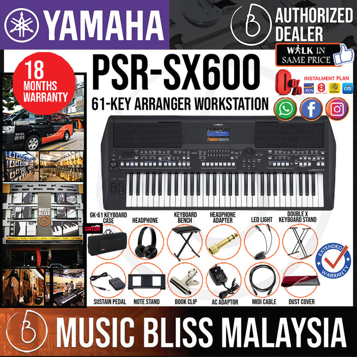 Yamaha PSR-SX600 61-key Arranger Workstation Package with Gator GK-61 Keyboard Case (PSRSX600 / PSR SX600 / GK61) *Crazy Sales Promotion* - Music Bliss Malaysia