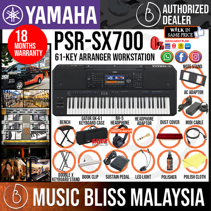 Yamaha PSR-SX700 61-key Arranger Workstation Premium Package with Gator GK-61 Keyboard Case and Roland RH-5 Headphone (PSRSX700 / PSR SX700 / GK61 / RH5) *Crazy Sales Promotion* - Music Bliss Malaysia