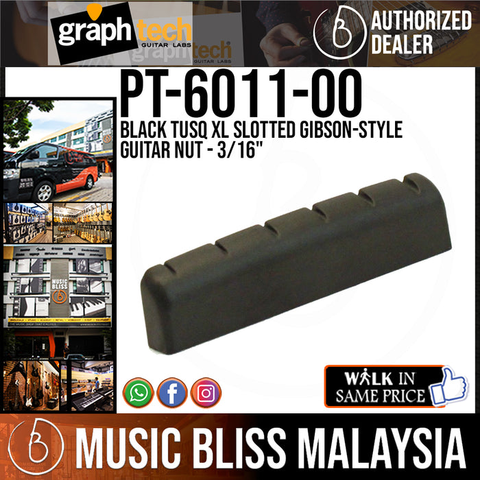 Graph Tech PT-6011-00 Black TUSQ XL Slotted Gibson-style Guitar Nut - 3/16" (PT601100) - Music Bliss Malaysia
