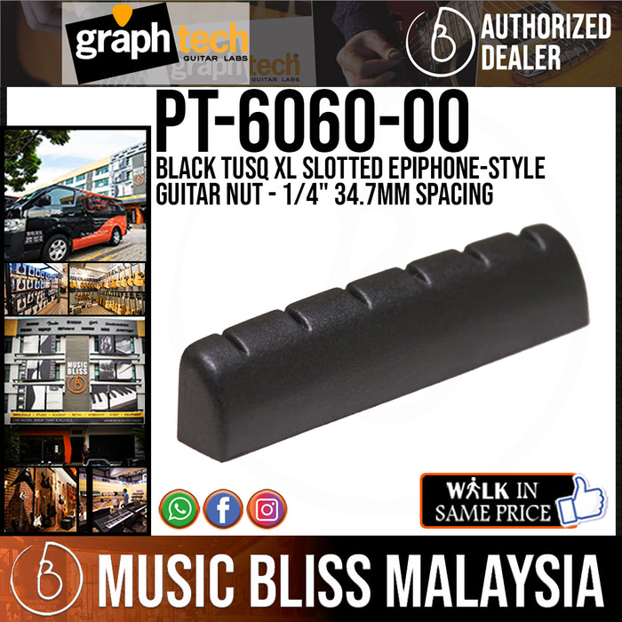 Graph Tech PT-6060-00 Black TUSQ XL Slotted Epiphone-style Guitar Nut - 1/4" 34.7mm Spacing (PT606000) - Music Bliss Malaysia
