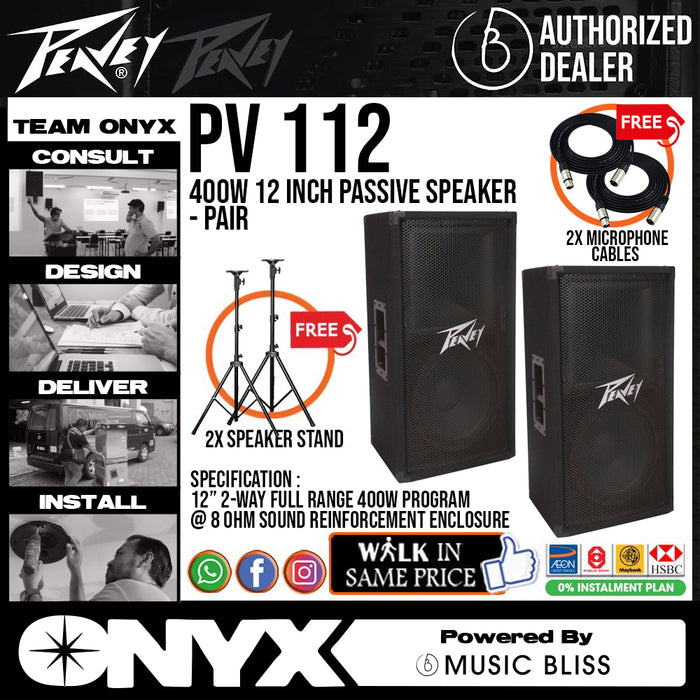 Peavey PV 112 400W 12 inch Passive Speaker with FREE Speaker Stands and Cables - Pair - Music Bliss Malaysia
