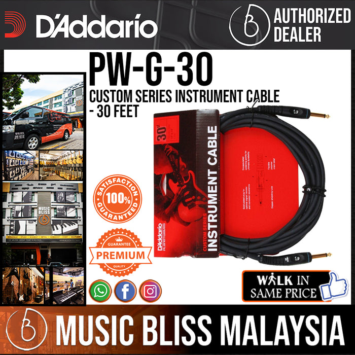 D'Addario PW-G-30 Custom Series Instrument Cable - 30 feet - Music Bliss Malaysia