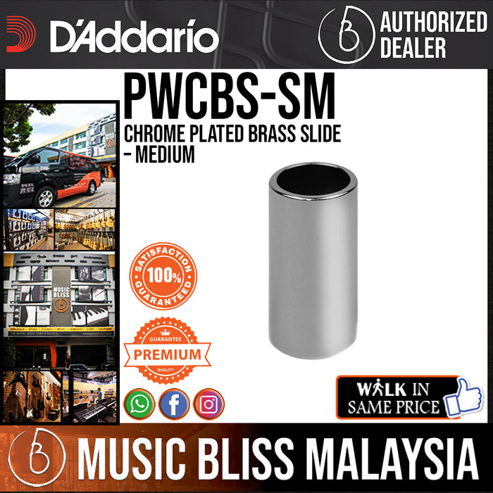 D'Addario PWCBS-SM Chrome Plated Brass Slide, Medium - Music Bliss Malaysia