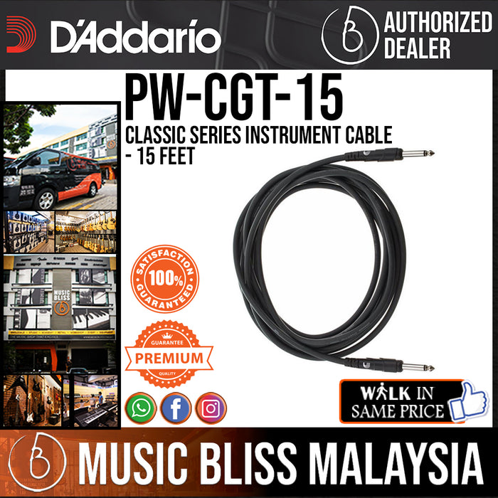 D'Addario PW-CGT-15 Classic Series Instrument Cable - 15 feet - Music Bliss Malaysia
