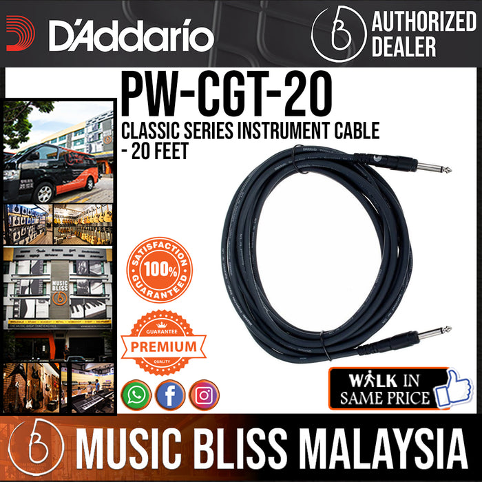 D'Addario PW-CGT-20 Classic Series Instrument Cable - 20 feet - Music Bliss Malaysia
