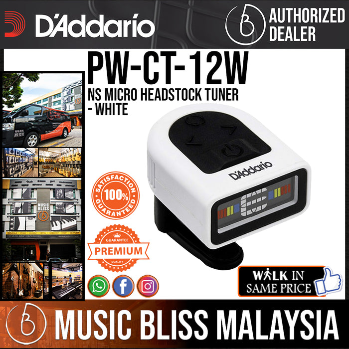 D'Addario PW-CT-12W Micro Headstock Tuner - White - Music Bliss Malaysia