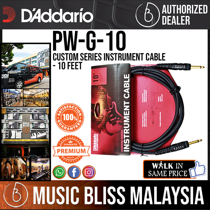 D'Addario PW-G-10 Custom Series Instrument Cable - 10 feet - Music Bliss Malaysia
