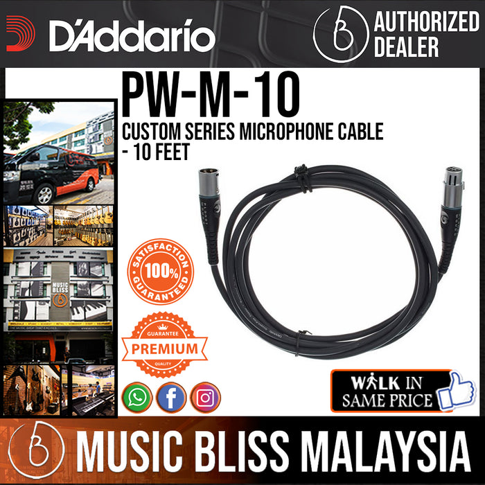 D'Addario PW-M-10 Custom Series Microphone Cable - 10 feet - Music Bliss Malaysia