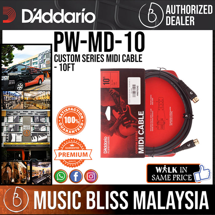 D'Addario PW-MD-10 Custom Series MIDI Cable - 10ft - Music Bliss Malaysia