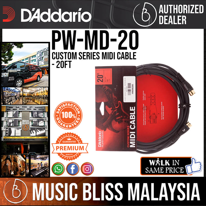 D'Addario PW-MD-20 Custom Series MIDI Cable - 20ft - Music Bliss Malaysia