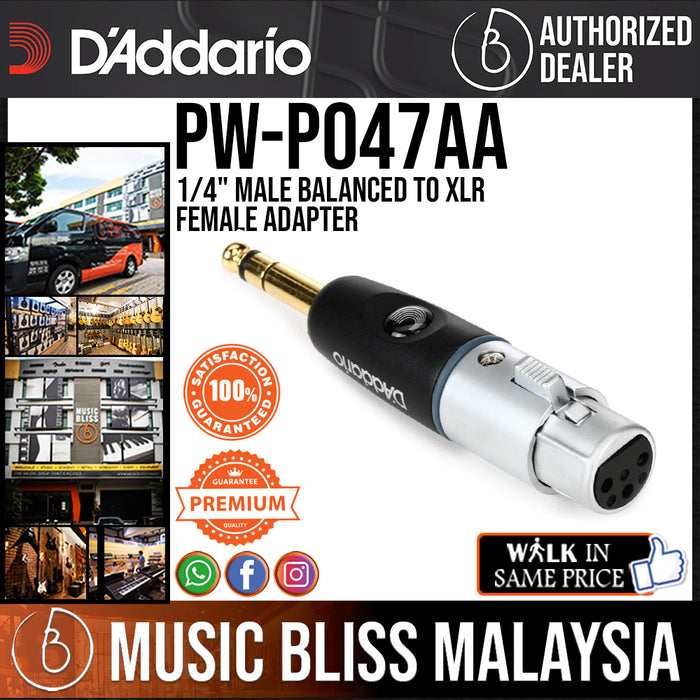 D'Addario PW-P047AA 1/4" Male Balanced to XLR Female Adapter - Music Bliss Malaysia