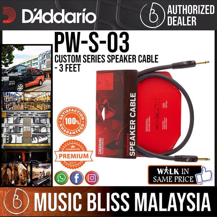 D'Addario PW-S-03 Custom Series Speaker Cable - 3 feet - Music Bliss Malaysia