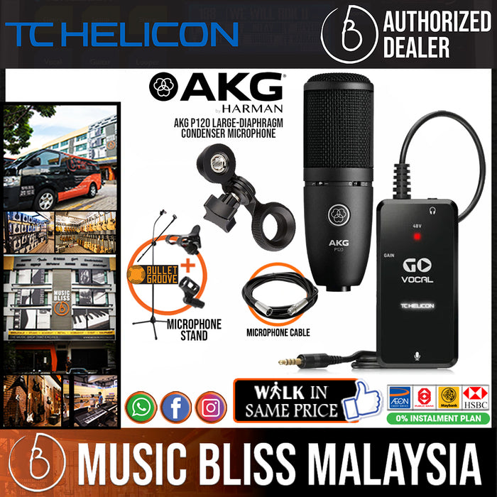 TC-Helicon GO VOCAL Preamp IOS/Android with AKG P120 Microphone, XLR Cable and Mic Stand, Recording Package for Song Covers, Youtube Music Covers, Songwriters, iOS and Android Compatible - Music Bliss Malaysia