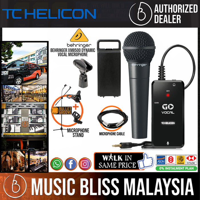 TC-Helicon GO VOCAL Preamp IOS/Android with Behringer XM8500 Microphone, XLR Cable and Mic Stand, Budget Vocal Interface Recording Package for Song Covers, Youtube Music Covers, Songwriters, iOS and Android Compatible - Music Bliss Malaysia