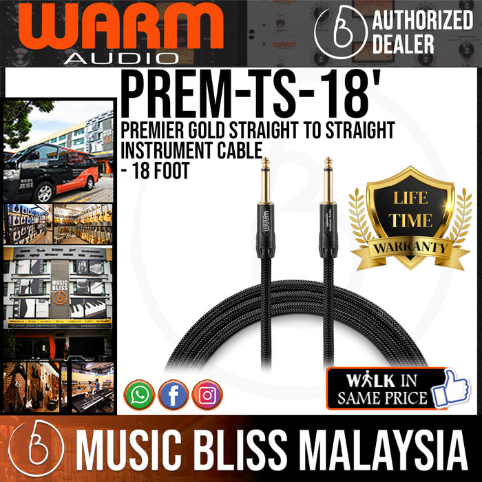 Warm Audio Premier Gold Straight to Straight Instrument Cable - 18-foot (Prem-TS-18') - Music Bliss Malaysia
