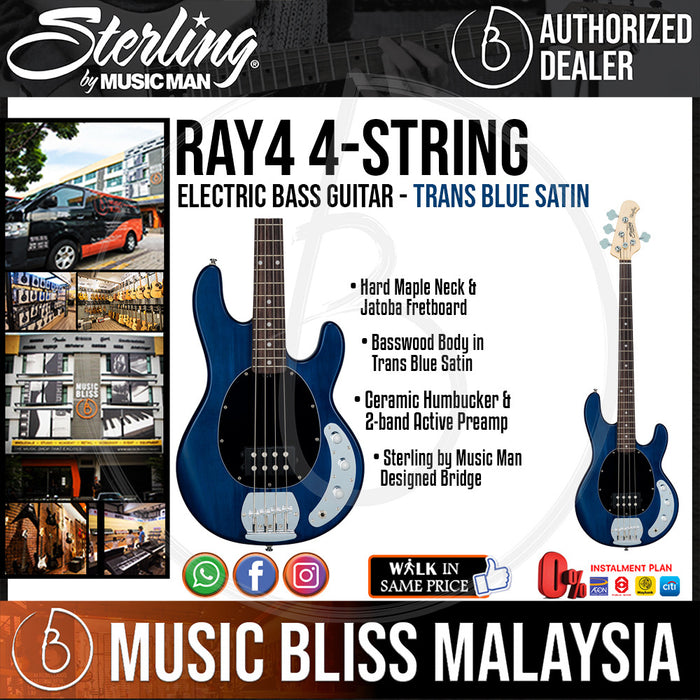 Sterling By Music Man StingRay RAY4 Electric Bass Guitar - Trans Blue ...