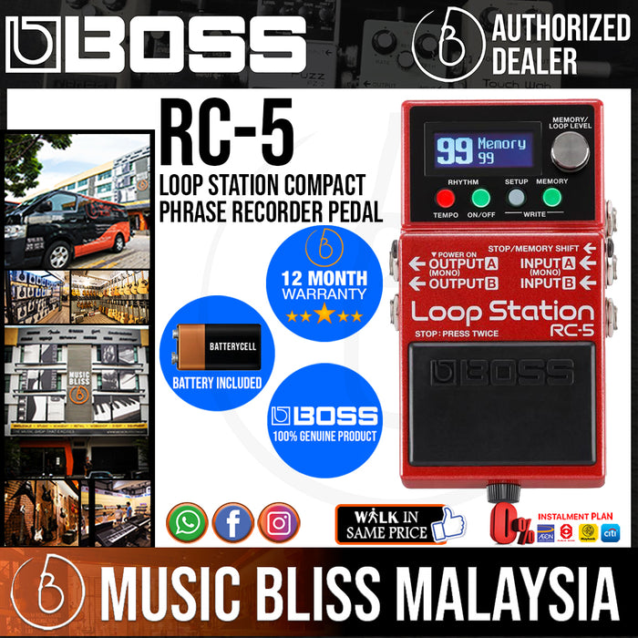 Boss RC-5 Loop Station Compact Phrase Recorder Pedal (RC5) - Music Bliss Malaysia