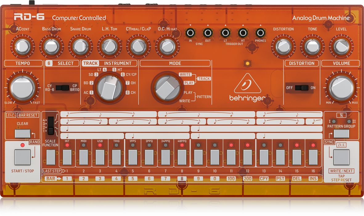 Behringer RD-6-TG Analog Drum Machine - Orange Translucent - Music Bliss Malaysia