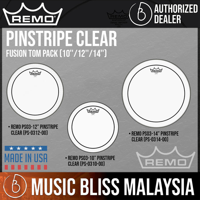 Remo Pinstripe Clear Fusion Tom Pack (10''/12''/14'') - Music Bliss Malaysia