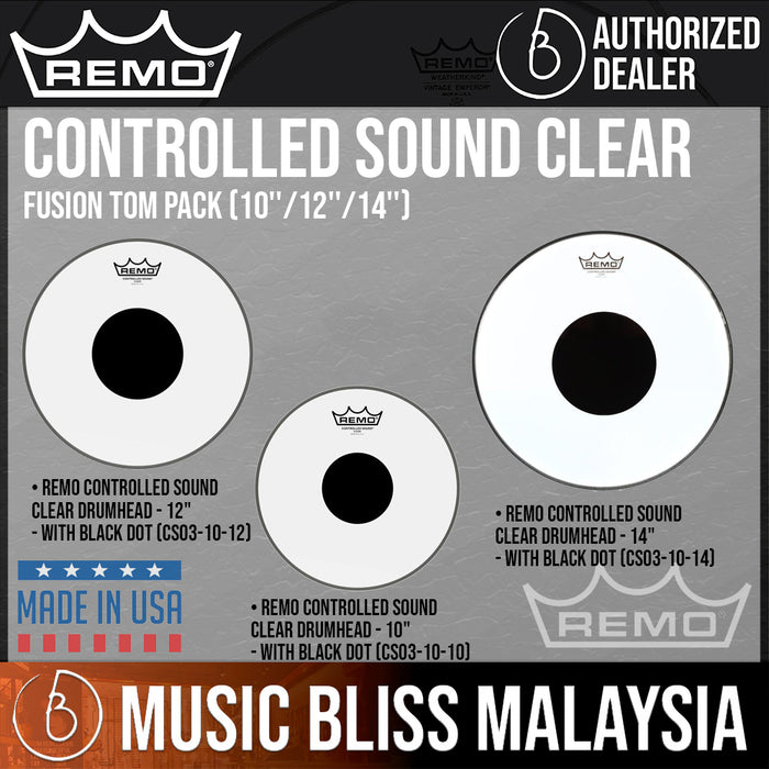 Remo Controlled Sound Clear Fusion Tom Pack (10''/12''/14'') - Music Bliss Malaysia