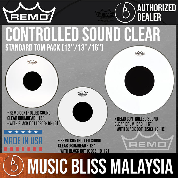 Remo Controlled Sound Clear Standard Tom Pack (12''/13''/16'') - Music Bliss Malaysia