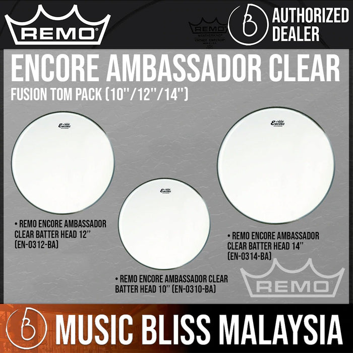 Remo Encore Ambassador Clear Fusion Tom Pack (10''/12''/14'') - Music Bliss Malaysia