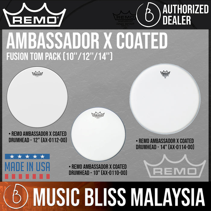 Remo Ambassador X Coated Fusion Tom Pack (10''/12''/14'') - Music Bliss Malaysia