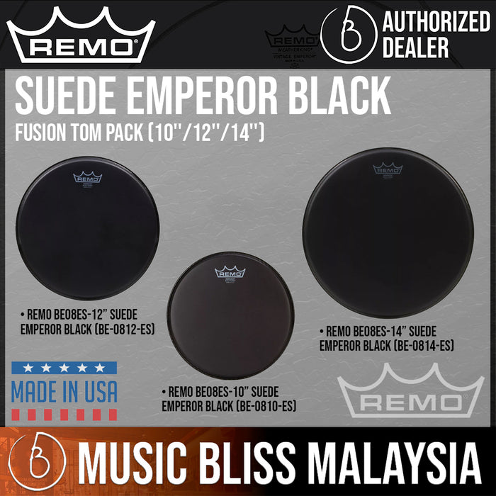 Remo Suede Emperor Black Fusion Tom Pack (10''/12''/14'') - Music Bliss Malaysia
