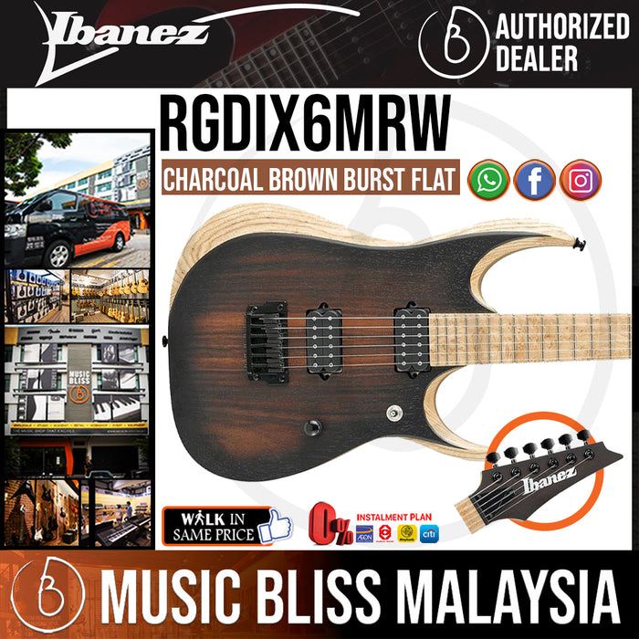 Ibanez RGDIX6MRW Iron Label  - Charcoal Brown Burst Flat (RGDIX6MRW-CBF) - Music Bliss Malaysia