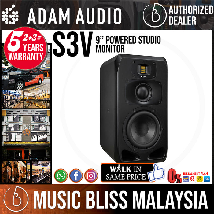 ADAM Audio S3V 9 inch 3-way Powered Midfield Studio Monitor - 1 unit - Music Bliss Malaysia