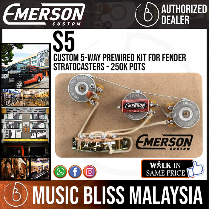 Emerson Custom 5-way Prewired Kit for Fender Stratocasters - 250k Pots - Music Bliss Malaysia