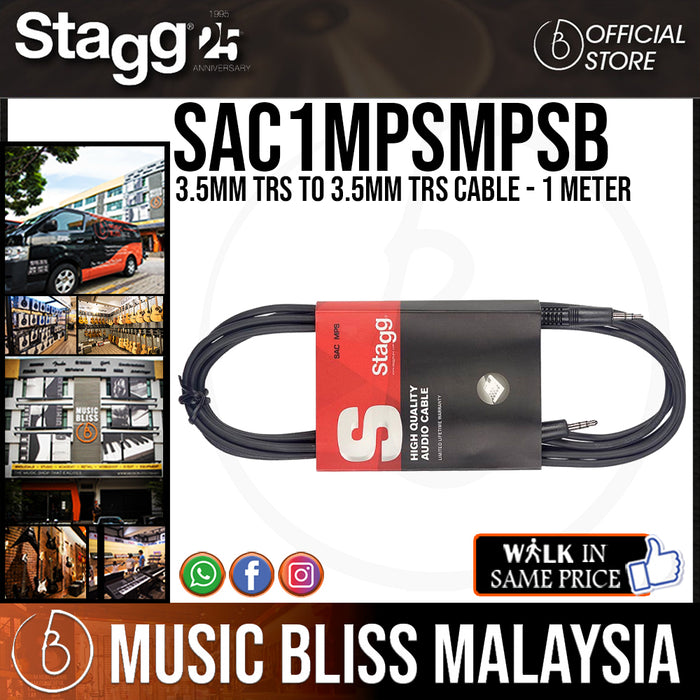 Stagg SAC1MPSMPSB 3.5mm TRS to 3.5mm TRS Cable - 1 Meter - Music Bliss Malaysia