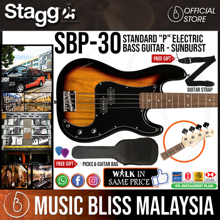Stagg SBP-30 SNB Standard "P" Electric Bass Guitar - Sunburst - Music Bliss Malaysia