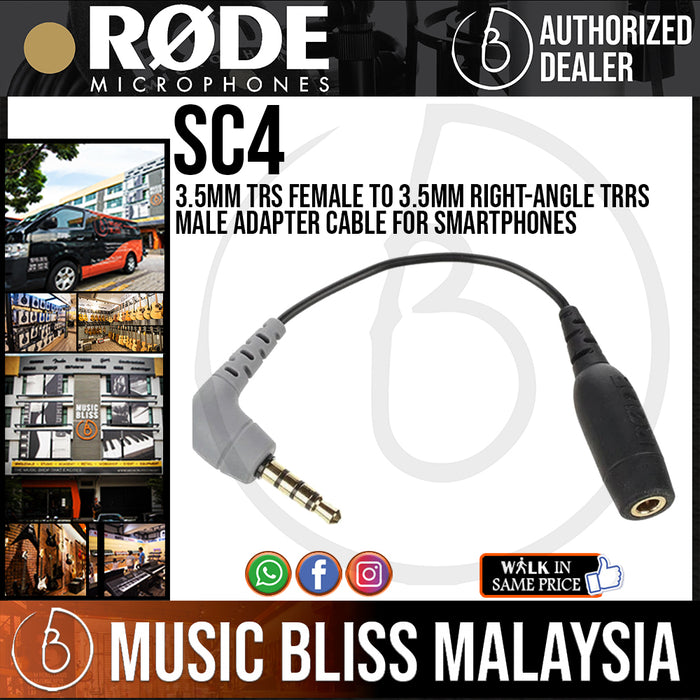 Rode SC4 3.5mm TRS Female to 3.5mm Right-Angle TRRS Male Adapter Cable for Smartphones (SC-4) - Music Bliss Malaysia